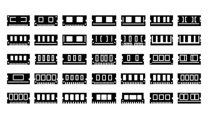Collection of various train cars and locomotives displayed in a grid pattern on a white background from a direct viewpoint © John
