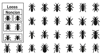 Collection of various insect silhouettes displayed on a grid layout with sample icons and text labels © John
