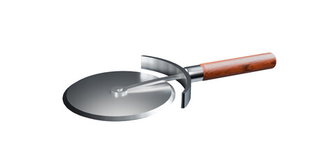 Fototapeta premium Pizza cutter or slicer stainless steel with wooden handle in a transparent background