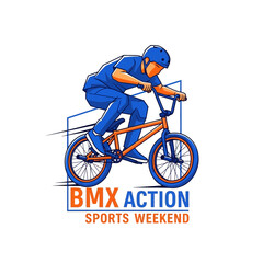 Fototapeta premium Dynamic BMX Rider Performing Stunts During A High-Energy Weekend Sports Event Illustration
