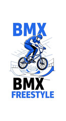 Naklejka premium Dynamic BMX Rider Performing Freestyle Stunt on a Ramp, Representing Extreme Sports