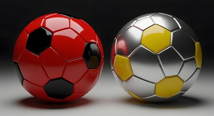 Fototapeta premium Shiny soccer ball easter eggs in red and silver