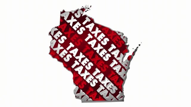 Wisconsin Taxes State Map WI Income Property Rate High Pay Less File Return Refund 3d Animation