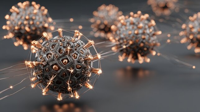 Detailed 3D rendering of a menacing virus particle with prominent spikes and glowing elements