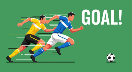 Fototapeta premium Dynamic Football Action Depicting Athletes Sprinting Toward the Goal with Vivid Colors