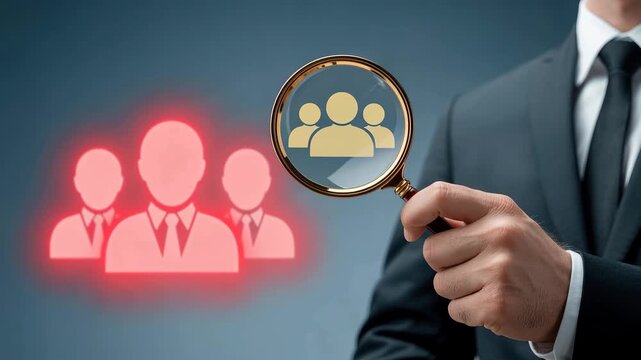 The Pursuit of Talent: A focused depiction of a sharp dressed individual meticulously examines potential employees, spotlighting the crucial role of thorough assessment in personnel selection.