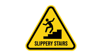 Warning sign indicating slippery stairs with a person falling.