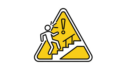 Warning sign with person falling down stairs icon.