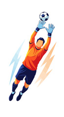 Obraz premium Dynamic Goalkeeper Soaring High to Defend Football with Skill and Intense Determination