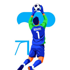 Dynamic Goalkeeper Jumping For Soccer Ball Amidst Abstract Geometric Design Elements