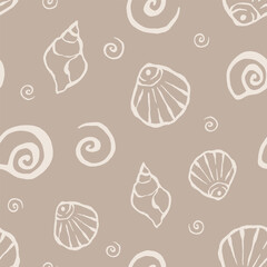 Seamless seashell pattern. Hand drawn seashell pattern. Coastal doodle background