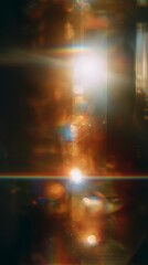 Obraz premium Light leaks Lens flare holographic effect vertical background. Texture of retro film overly, image with scratch, dust and lights