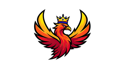 Obraz premium A regal, stylized phoenix with spread wings and a crown, rendered with vibrant colors