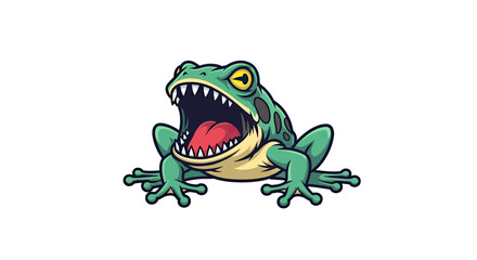 Fototapeta premium Cartoon illustration of a frog with open mouth, showing teeth and tongue on white
