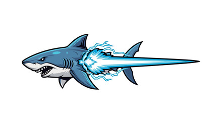 Obraz premium A stylized cartoon illustration of a shark blasting a beam of energy from its mouth