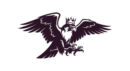 Obraz premium A regal falcon with spread wings, wearing a crown, depicted in a minimalist silhouette