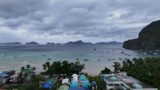 Philippines Drone Aerial View. Corong Corong Beach. Palawan Tropical Landscape. El Nido, Palawan, Philippines. Southeast Asia.