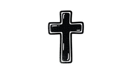 Obraz premium A hand-drawn style black Christian cross with a thick glossy outline and textured fill on a white background.