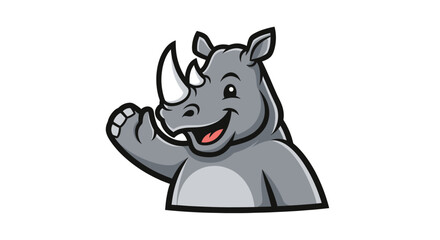Cheerful cartoon rhino waving with a smile, isolated on white background © STwul
