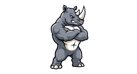 Cartoon-style illustration of a powerful rhinoceros with arms crossed and stern expression © STwul