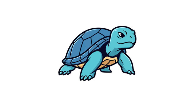 Cartoon illustration of a stylized, light blue turtle with darker blue shell against white