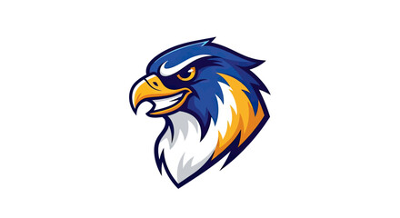 Obraz premium A stylized illustration of a bird of prey head with a fierce expression, in blue and gold