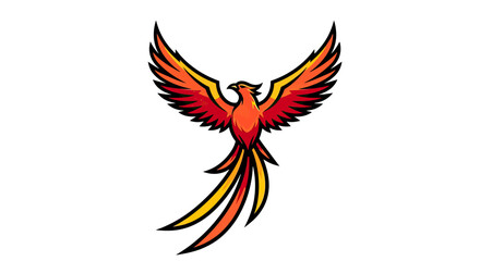 Obraz premium A stylized phoenix with fiery colors, wings spread on a white background