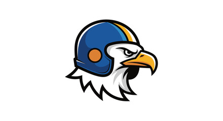Obraz premium An eagle head wearing a blue and yellow helmet, set against a white background