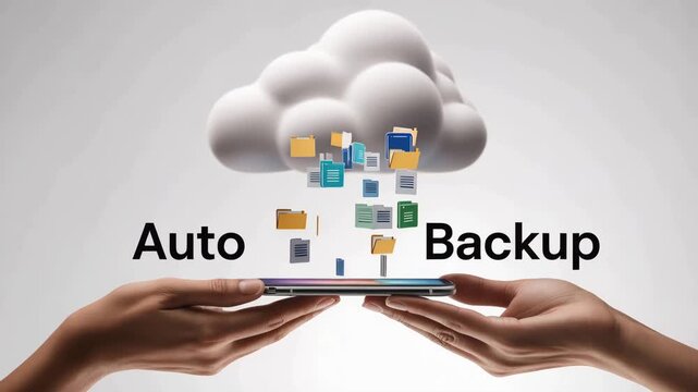 Seamless Cloud Backup: A digital representation showcases the effortless transfer of data from a smart device to the cloud, highlighting the concepts of automation and data preservation.