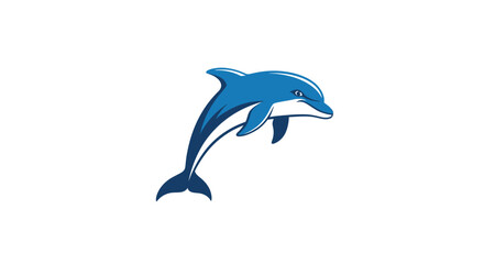 Fototapeta premium Blue dolphin leaping against white. Simple, graphic illustration with highlights and a dark outline