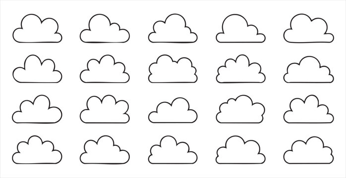 Set of cloud icons vector illustration, various doodle clouds in cartoon style simple shape
