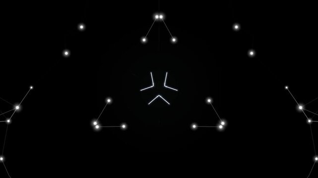 A constellation pattern is displayed on a black background with white dots and lines