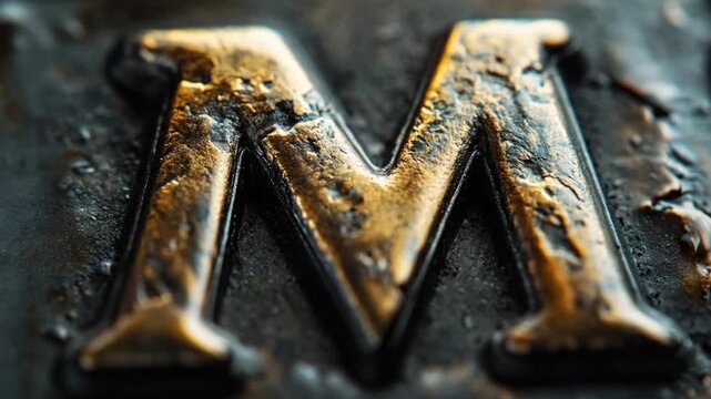 A detailed view of a metal letter 'M'