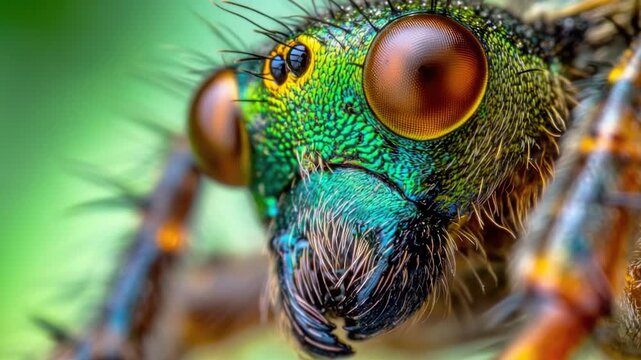 A close-up shot of a bug's face with a blurry background