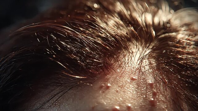 A striking, detailed close-up of human hair and scalp. This image is ideal for illustrating articles on hair health, dermatology, or beauty treatments