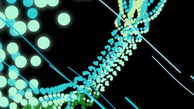 Hypnotic motion graphics with swirling patterns and vibrant colors in a futuristic environment viewed from a dynamic angle