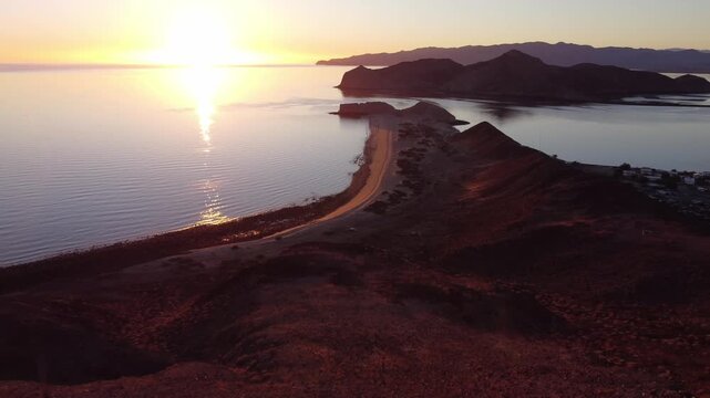 Coastline beach mountains sunrise 