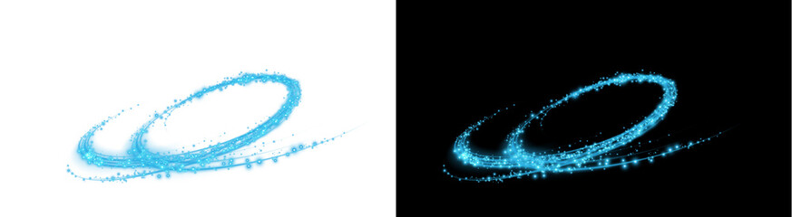 PNG image of blue neon light ring on transparent background. Glowing magic circle, abstract sparkle swirl, and shiny futuristic orbit trail. © MariaAlam