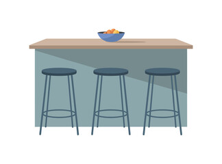 Fototapeta premium Three bar stools sit by a kitchen island with.