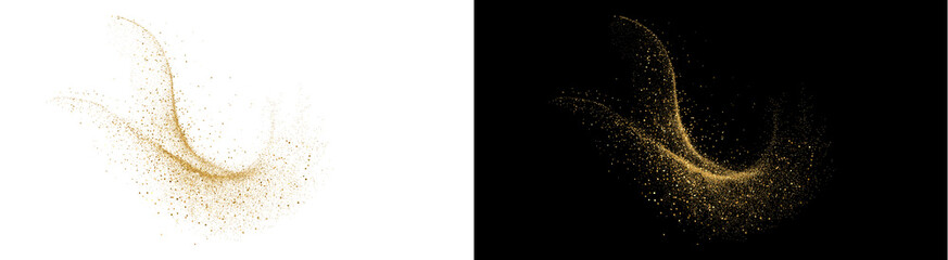 PNG image of gold glitter swirl on transparent background. Abstract magic dust wave, luxury golden particle trail, and glowing stardust swoosh. © MariaAlam