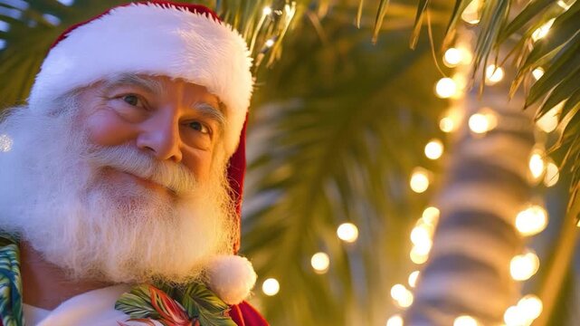 A person wearing a Santa Claus costume, ideal for holiday season and Christmas-themed ry