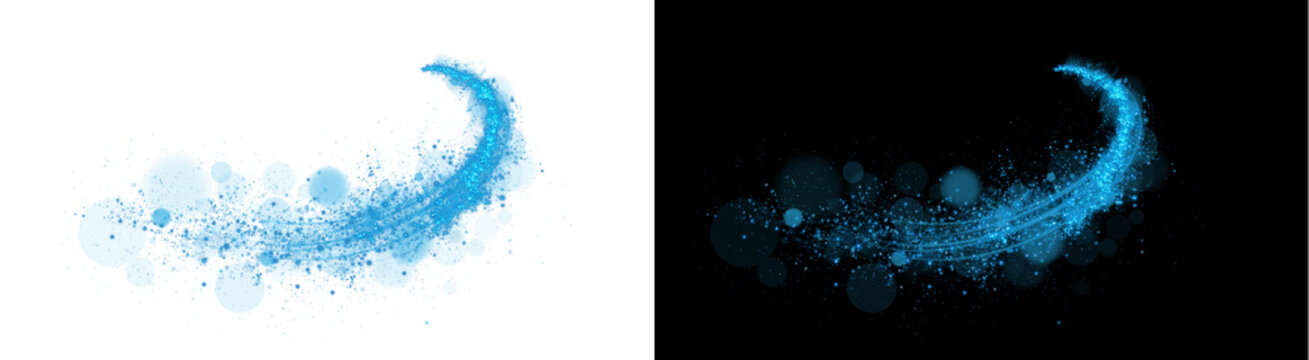 PNG image of&nbsp;Mesmerizing swirling trail of vibrant bright blue glowing magical pixie dust particles forming an arc on transparent background