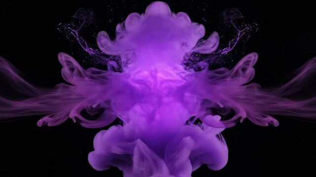 Abstract magical smoke bloom interpreted as a luminous violet cloud expanding in slow motion, glowing core fading into darker plum edges with silky diffusion and smooth gradient transitions, delicate