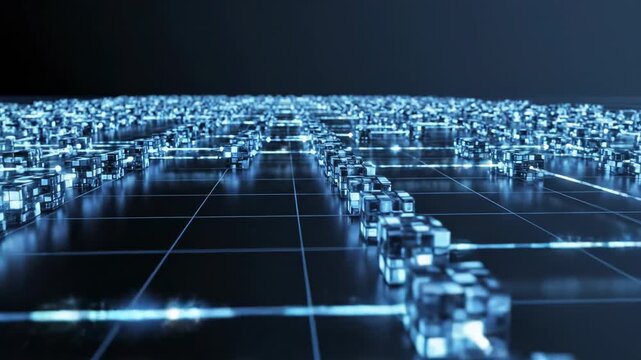 Video of Blockchain Network Grid \'96 Connected digital blocks forming chain, fintech technology background, decentralized data concept, secure crypto network visual for corporate and innovation