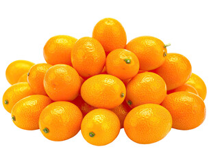 Pile of small, oval, bright orange citrus fruits