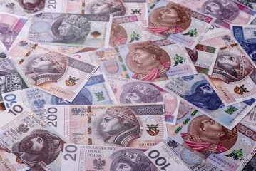 Polish zloty paper money, banknotes for exchange and financial transactions. The Polish zloty