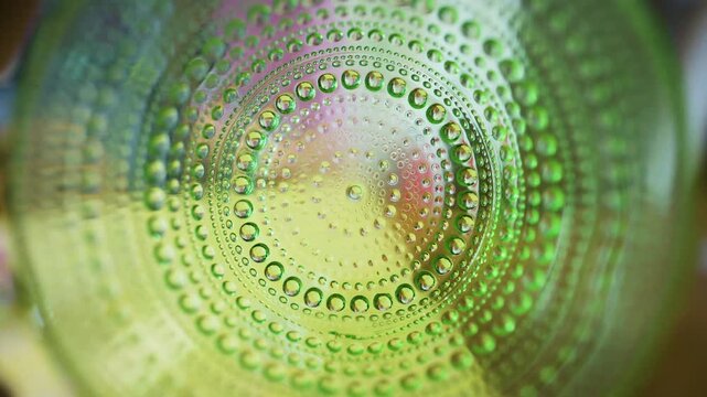 Macro view of green textured glass with circular bubble pattern