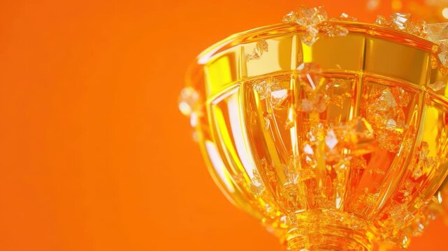 A close-up shot of a golden trophy surrounded by many crystals, ideal for sports or achievement celebrations