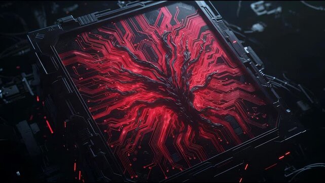Mutated self engineered AI microchip abstract animation