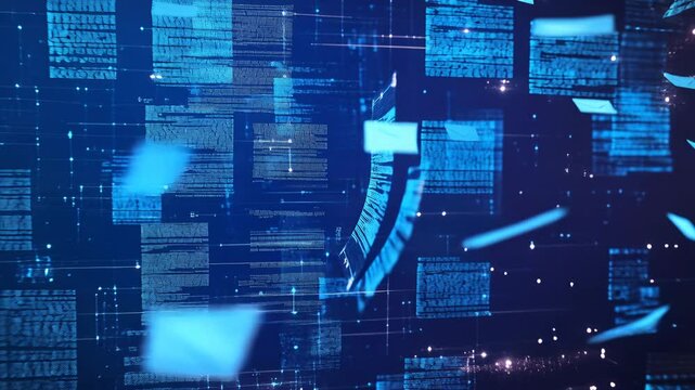 A futuristic robot prints detailed data in a highly advanced digital environment, showing seamless tech integration